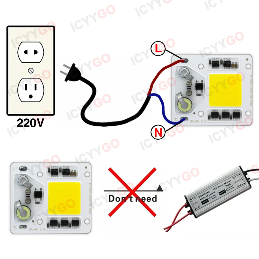 50W COB AC220V Smart IC No Driver Required DIY Multi-Color Flood Light LED Bulb Spotlight COB LED Chip Light Outdoor Lighting