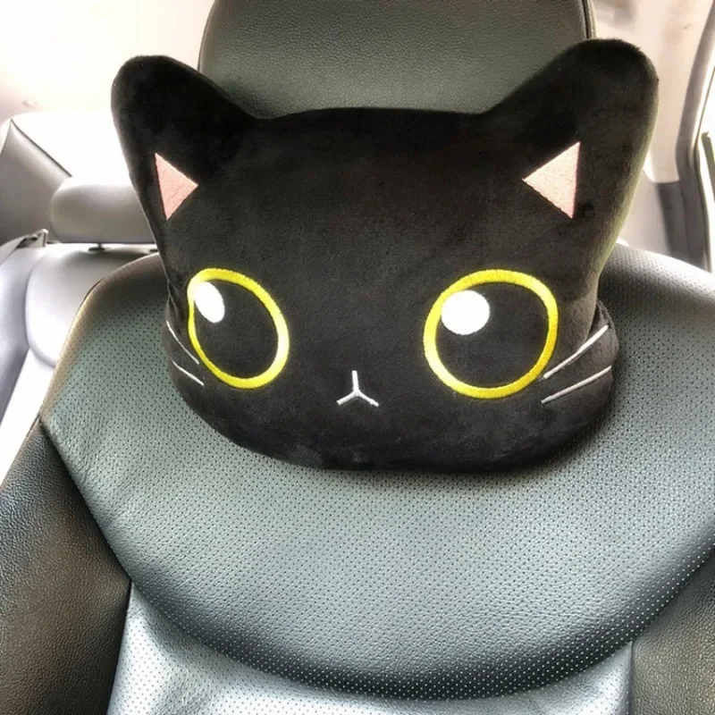 Cute Cat Car Neck Pillow Cartoon Cat Head Car Headrest Travel  Cushion  Cat Seatbelt Shoulder Pads Covers Rearview Mirror Cover