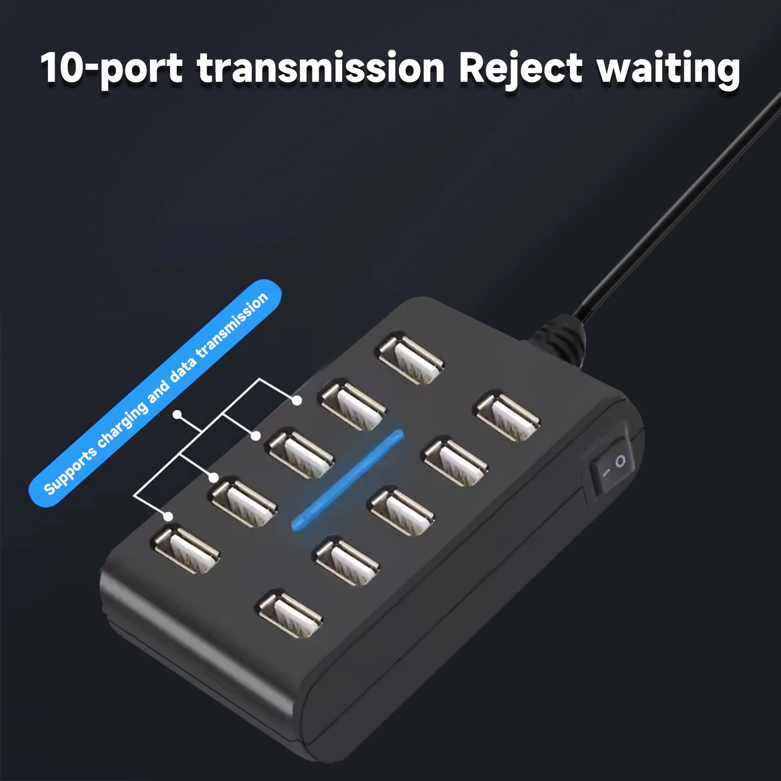 10-poorts USB 2.0 dockingstation Draagbare multifunctionele hub Hi-Speed Multi-Link USB-splitter voor mobiele telefoon Tablet
