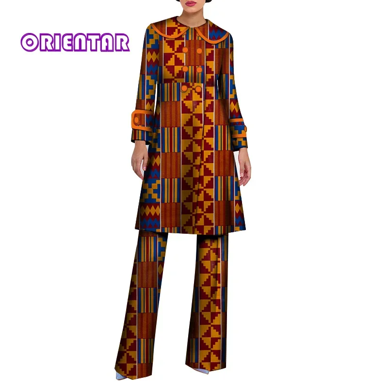 2 stück Set Frauen Afrikanische Anzüge Hosen Set Frauen Afrikanische Druck Baumwolle Lange Top und Hosen Bazin Riche Afrikanische Kleidung WY6690