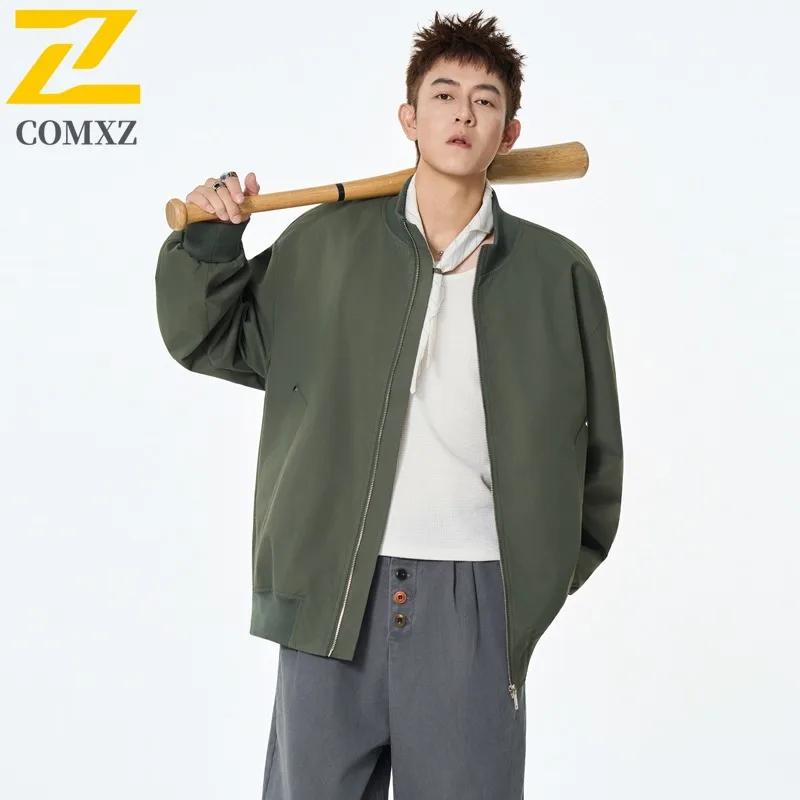 

COMXZ Mens Jacket 2025 Casual Stand Collar Outdoor Adventure Windproof windbreaker Fashion Travel Lightweight motorcycle jacket