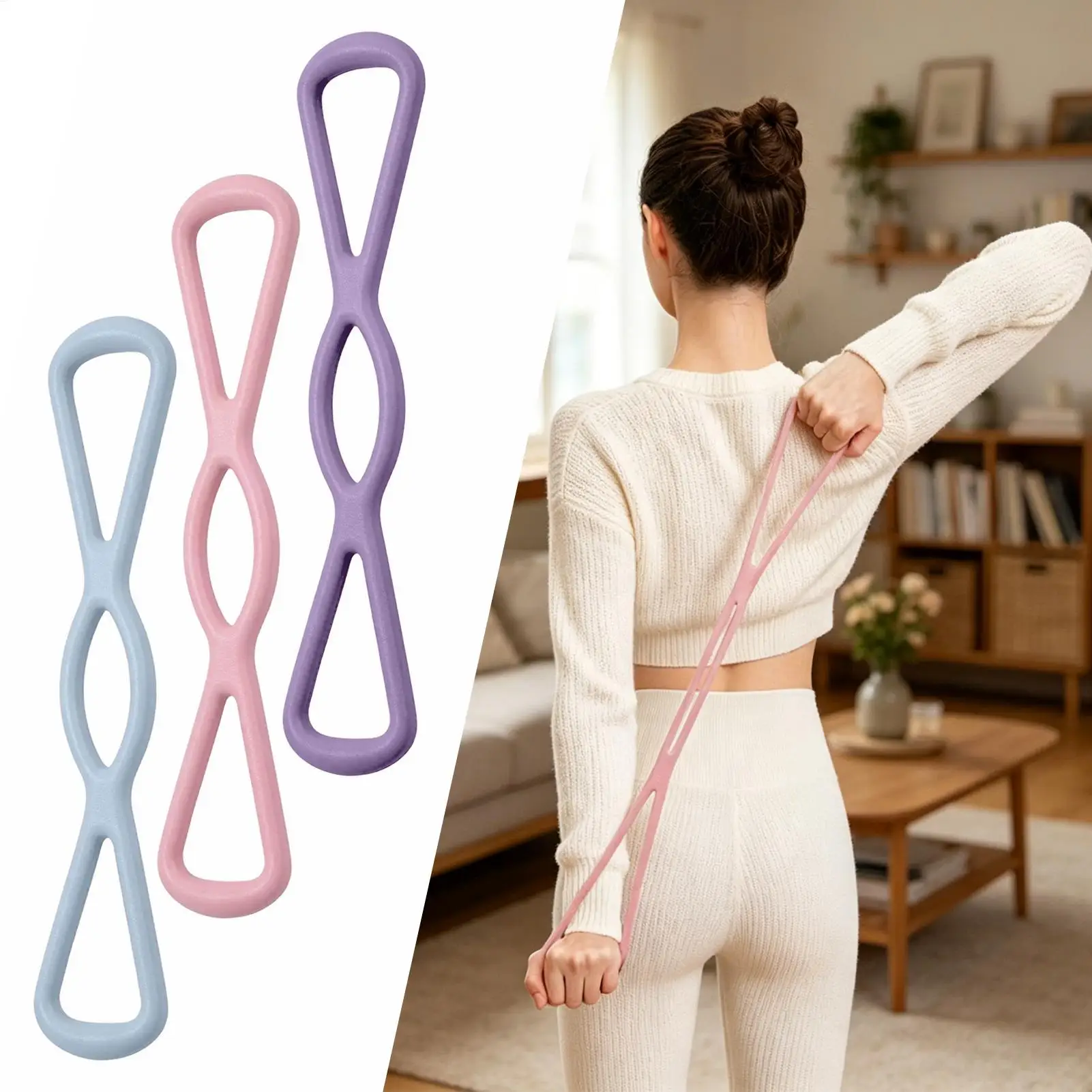Bandas de resistencia con figuras deladas en forma de 8, con asas, portátiles, antideslizantes, para ejercitar los músculos del brazo, para yoga, pilates, gimnasio, entrenamiento, hogar y oficina