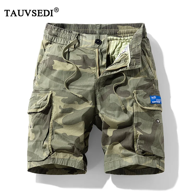 Letnie męskie bawełniane kamuflażowe szorty Cargo męskie plażowe bermudy Jogger krótkie spodnie na co dzień męskie Outdoor Streetwear luźne spodenki spodnie