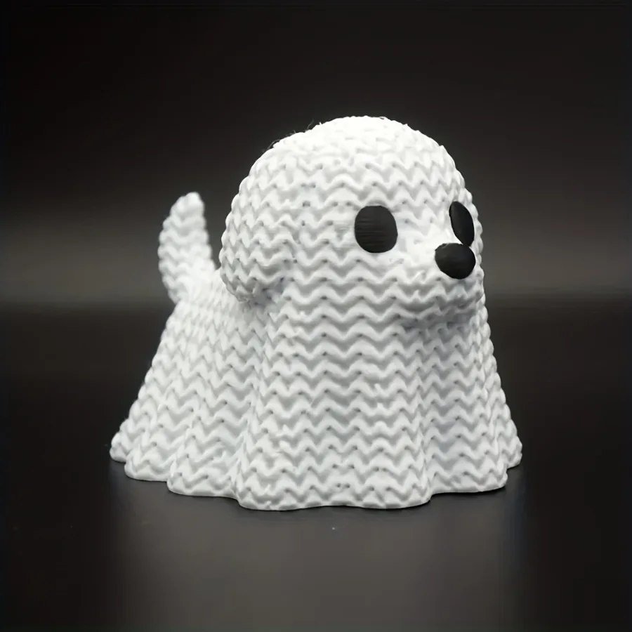 Knitted Ghost Dog Statue, Halloween Dog Ghost Ornament, Perfect Choice for Ghostly Puppy Halloween Atmosphere Decorations, Suitable for Indoor/Halloween Party Decorations, Tabletop, Garden or Bookshelf, Home Decor Ornaments, Perfect for Halloween