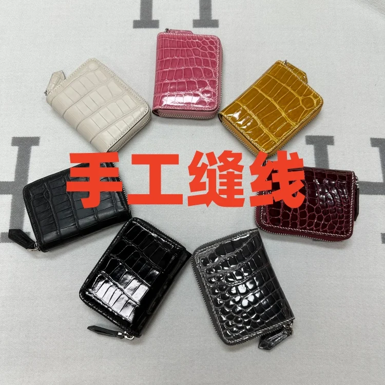 2024 New Designer Hand Sewn Wax American Crocodile Belly Wallet With Multiple Card Slots Genuine Leather Lady Zero Wallet 45
