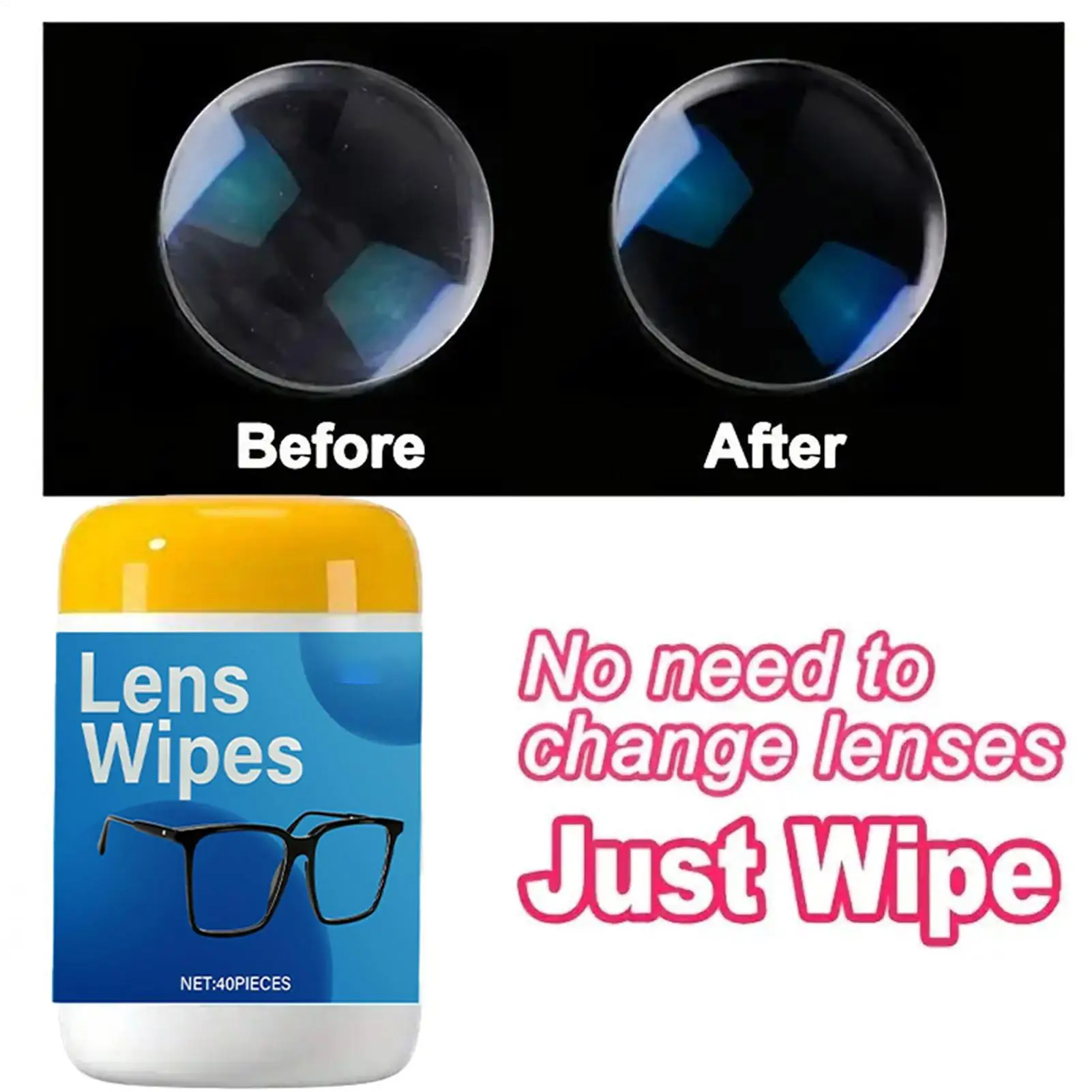 

1set/40pcs Glasses Cleaning Lens Wipes Sunglasses Mobile Phone Screen Wipes for Laptop Computer Tablet Camera Gym School
