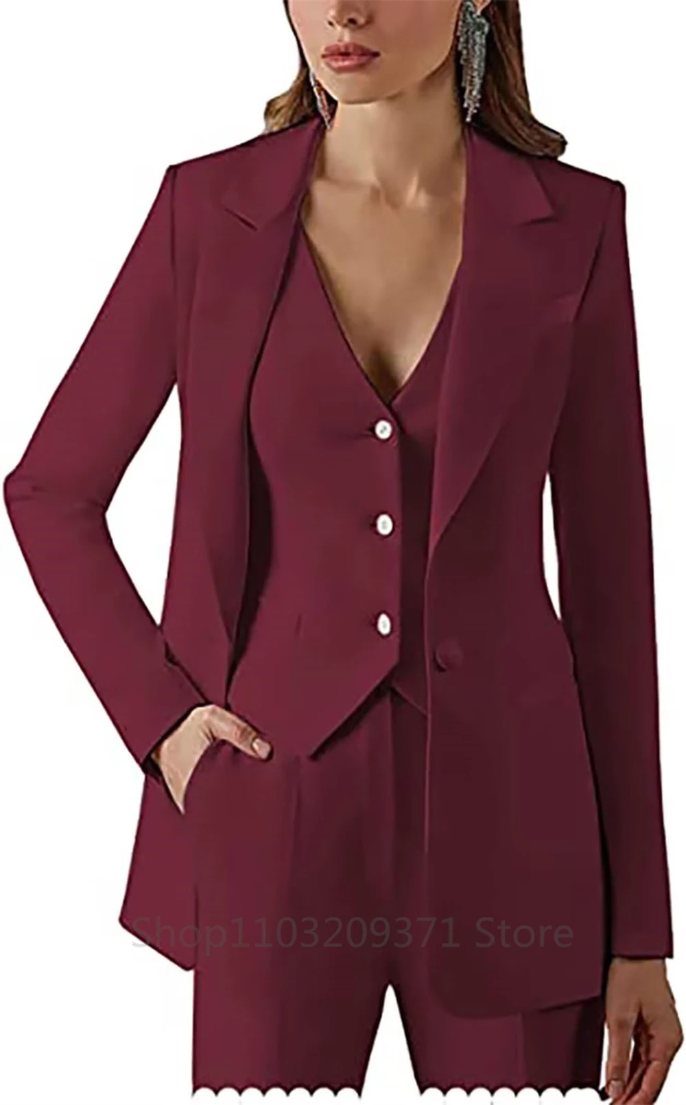 3 Pieces Plus Size Women Suit Set Lapel Blazer Business Jacket+Vest+Pants Office Lady Pantsuits Formal Party Prom Dress