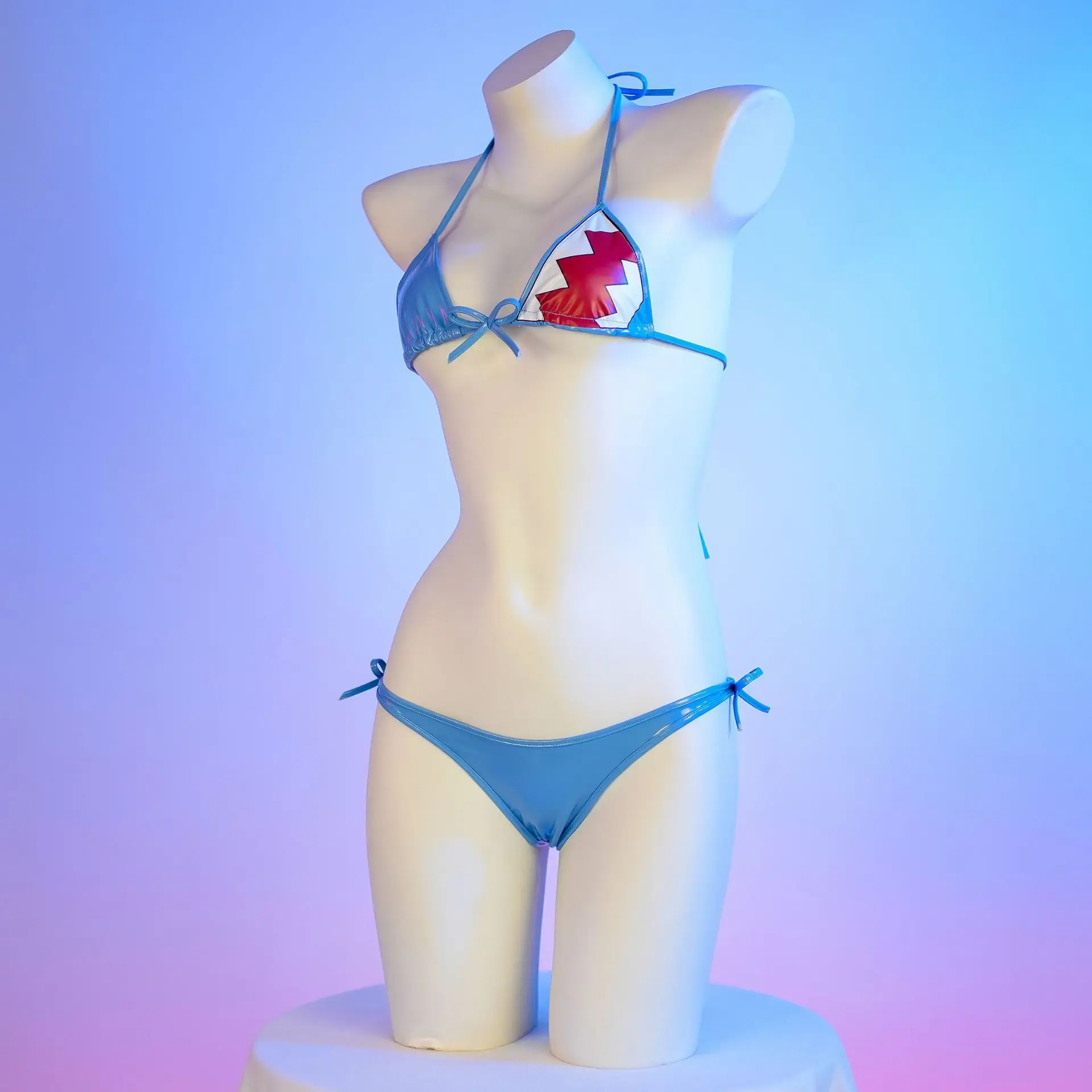 Anime Cosplay Costume Women Sexy Leather Two Piece Bikini Set Cute Kawaii Shark Swimsuit Bra Underwear