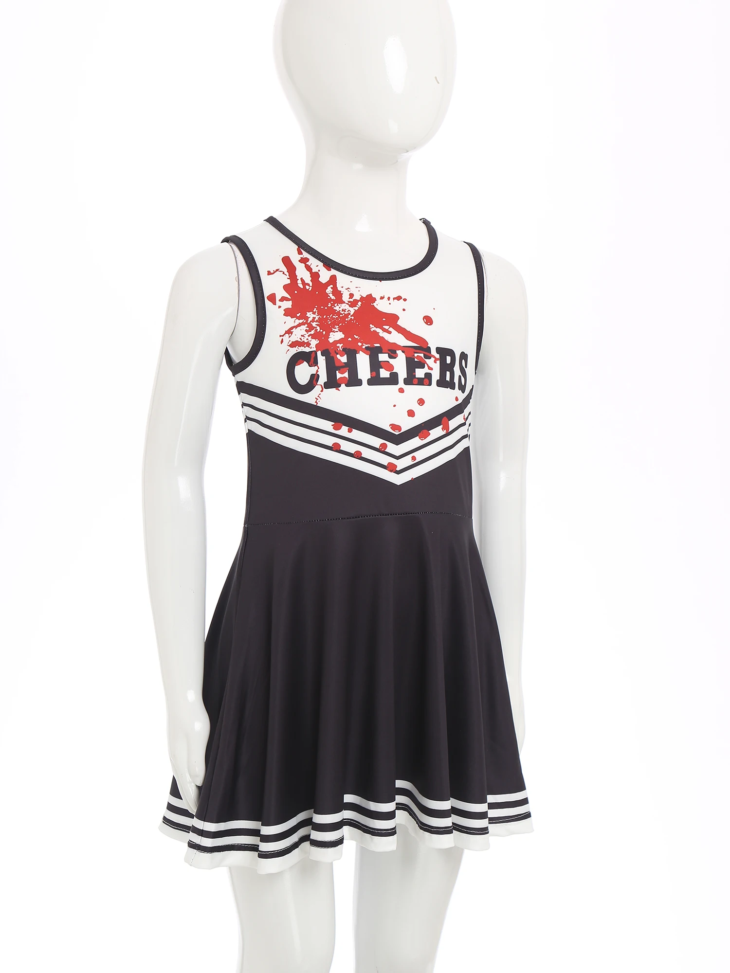Kids Girls Cheer Leader Costume Set Blood Dress Halloween Fancy Dress Cheerleading Horror Themed Parties Zombie Scary Outfit