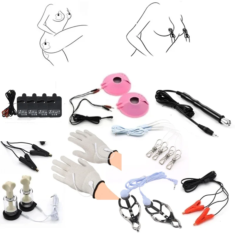 Electroshock Nipple Clamps Electro Shock Nipple Sucker Electric Gloves Clit Labia Clamp Electro Stimulation Sexy Toys For Women