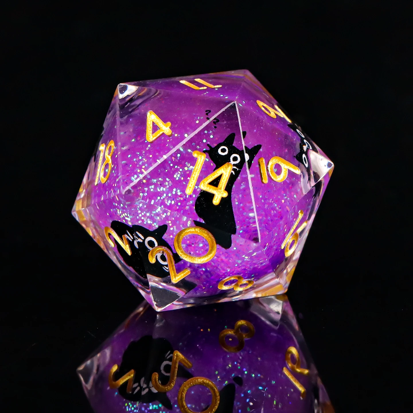 ダンジョンズ＆ドラゴンズ用ギャラクシーキャットダイスセット、リキッドコア、シャープエッジ、レジン製DNDキャット、D&Dダイス、D＆D、D20ダイス