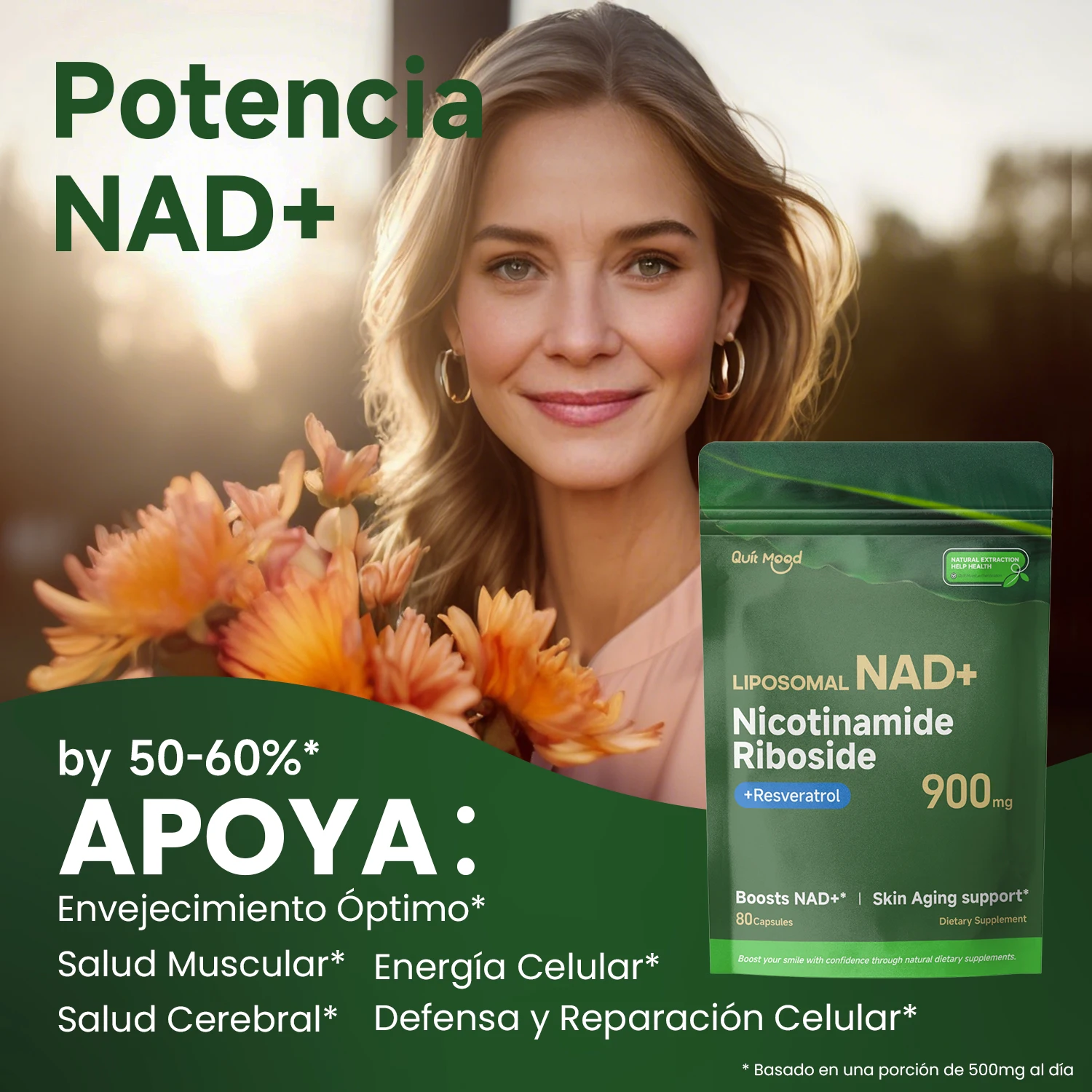 Quitmood Nr900 - معزز ليبوسومال ناد + معزز مع ريبوسيد النيكوتيناميد والريزفيراترول والت Quercetin - مكمل عالي النقاء مضاد للشيخوخة للبشرة والطاقة - 60 كبسولة