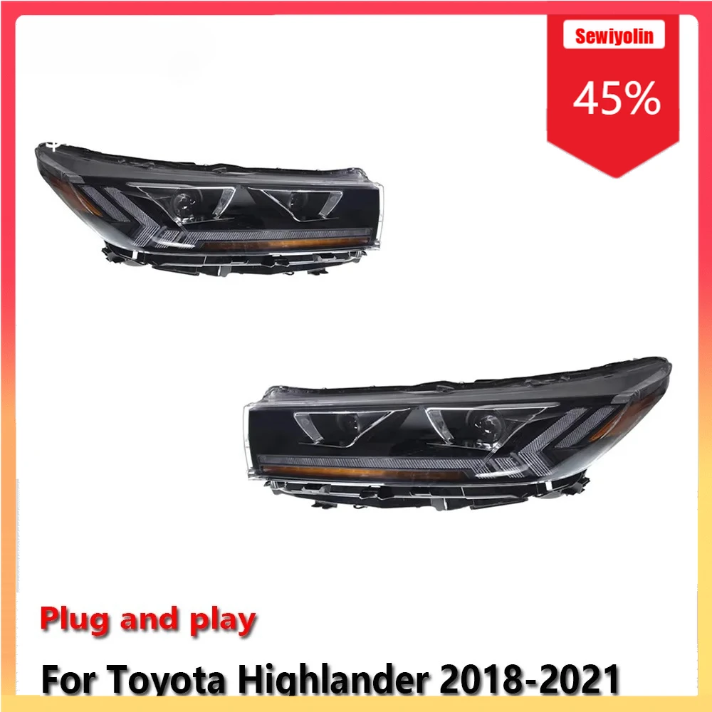 

Car LED Headlight Automobile Parts For Toyota Highlander 2018-2021 Fog DRL Brake Turn Signal Lamp Plug and Play