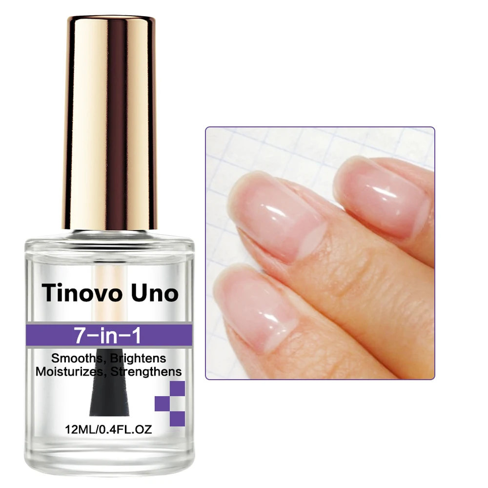 Tinovo Uno Nail Treatment Strengthener, Super Brilho Natural Seco, Suaviza, Acabamento Reparador, Acabamento Cuidado, 12ml, 7 em 1