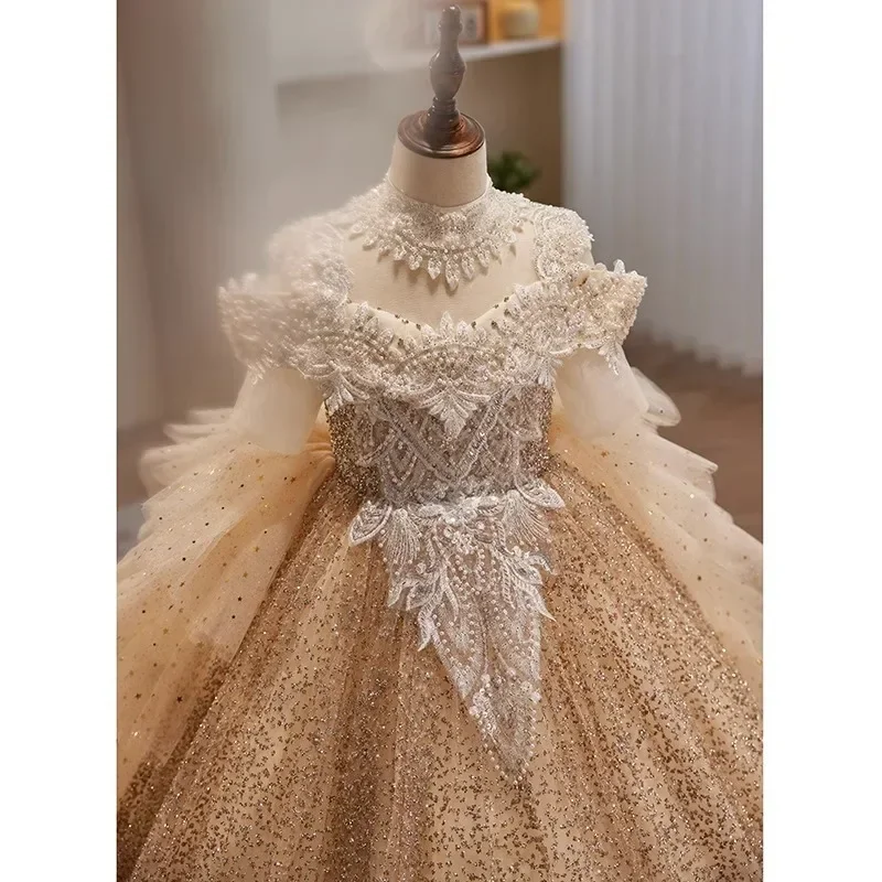 Formelle Kleidung für Mädchen, Prinzessin, neues Blumenmuster, für Kinder, flauschig, für Kinder, Hochzeit, Gastgeber, Klavieraufführung, Kostüm, Blumenmädchenkleider