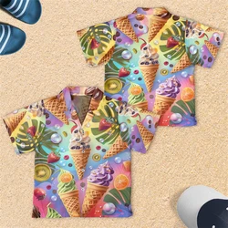 Abstract Icecream 3D Printed Lapel Blouse Hawaiian Chocolate Cone Ice Cream Boy Blouses Popsicle Aloha Short Sleeve Beach Shirts