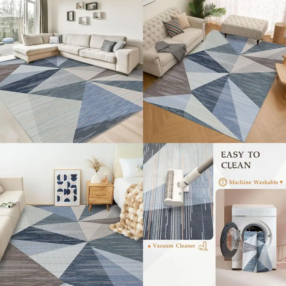 

Geometric 5x7 Washable Rug - Soft, Non-Slip, Non-Shedding for Living Spaces in Blue