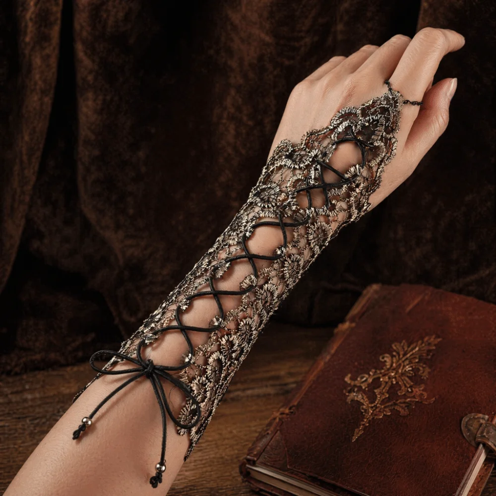 Lace Cuff Fingerless Glove Black Gold Color Gothic Style Steampunk Glove Elastic Vintage Style Halloween Accessories Lolita