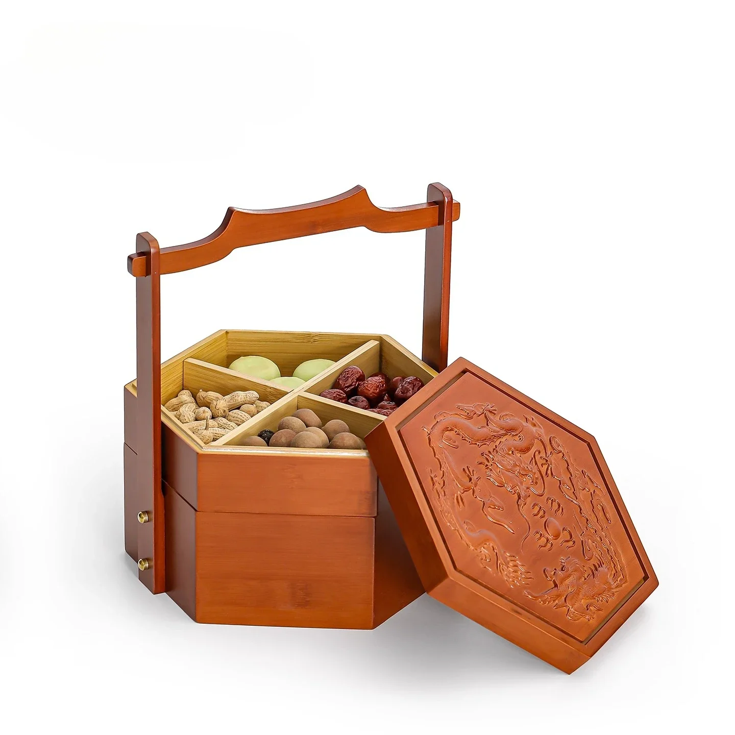 Chinese high-end portable fruit plate wedding engagement plate decoration double pastry heart plate with lid