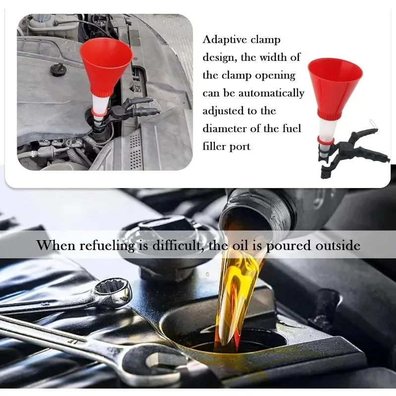 Fluid Funnel Set Adjustable Clamp Tool for Oil Coolant Transmission Car Truck Engine Safe Pouring No Drip Maintenance Gear