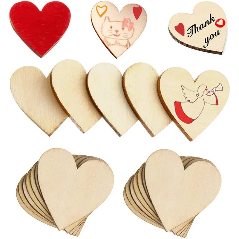 3-100Pcs Wooden Heart Slices Natural Unfinished Wooden Heart Cutouts for DIY Crafts Christmas Embellishments Ornaments 10-100mm