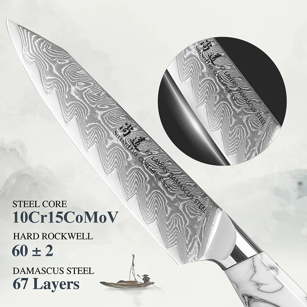 SHANGDAO Professional Quality Knife Set, 2pcs Damascus Forged Professional Santoku & Utility Knife , Ergonomic Resin Handle