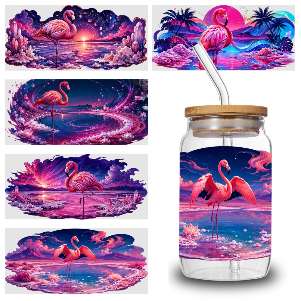 5 Sheets Flamingo Sunset UV DTF Stickers Transfer Sticker Decal Plastic Self-Adhesive Labels UV DTF Stickers