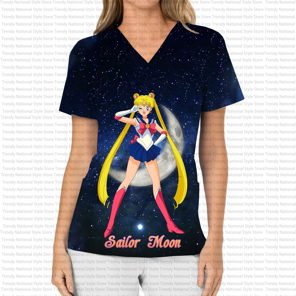 

Лето 2025 г., женская милая и милая футболка-скраб для кормления с v-образным вырезом и короткими рукавами, карманная футболка, униформа медсестры с принтом, больничный зоомагазин