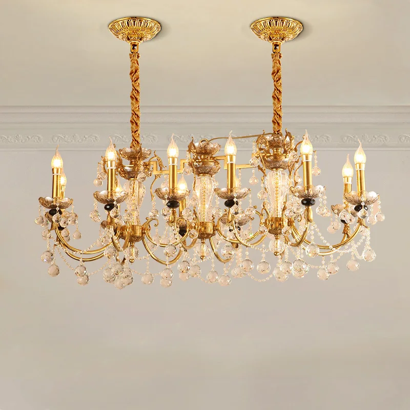 French Style Brass Crystal Chandelier European Luxury Decor Dinning Room Kitchen Island Copper Candle Pendant Light