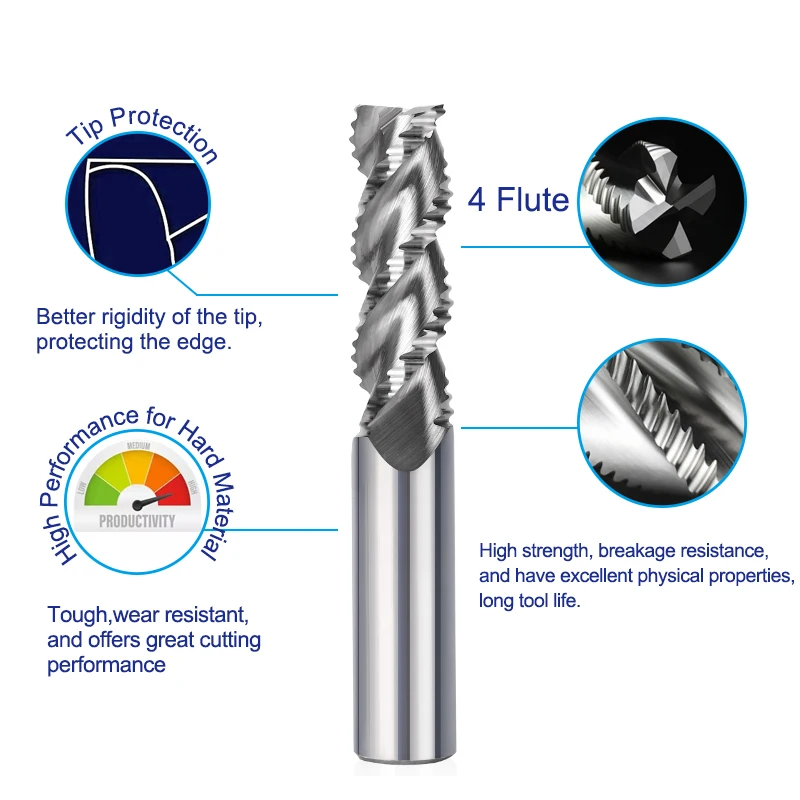 CMCP 6-20mm Roughing End Mill HSS Cutters 4 Flute Carbide Milling Cutter Router Bits End Mill For Aluminium Steel CNC Tools