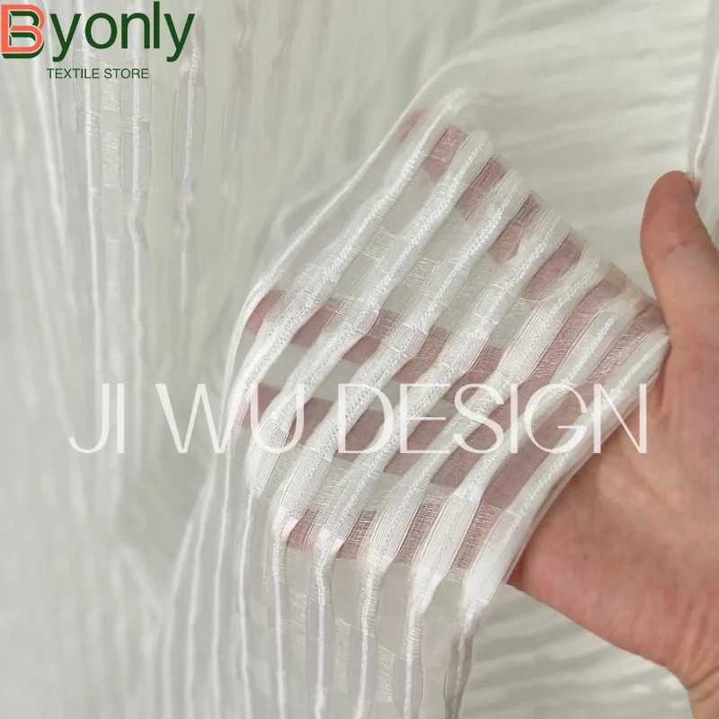 French Retro Striped Gold Jacquard Window Screens for Living Room Bedroom Balcony Bay Window Customized Finished Product