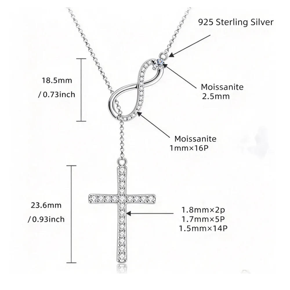 925 Sterling Silver Infinity Cross Moissanite Pendant Necklace Shiny Gemstone Fashion Jewelry For Women Daily Party