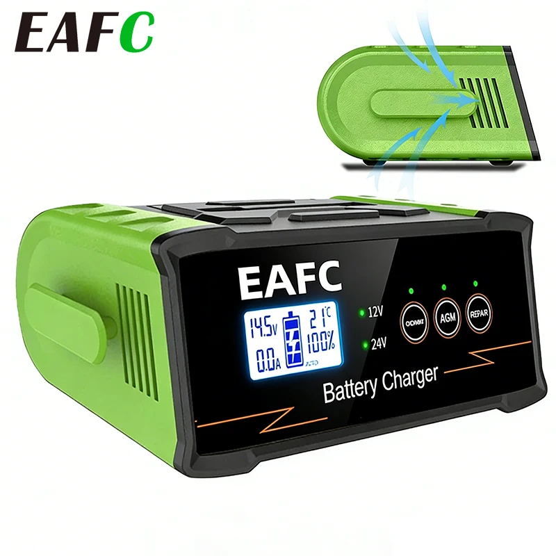 

EAFC 12V-24V Car Battery Charger High Power 300W/400W Smart Battery Charger Fast Charging Wet Dry Lead Acid Digital LCD Display