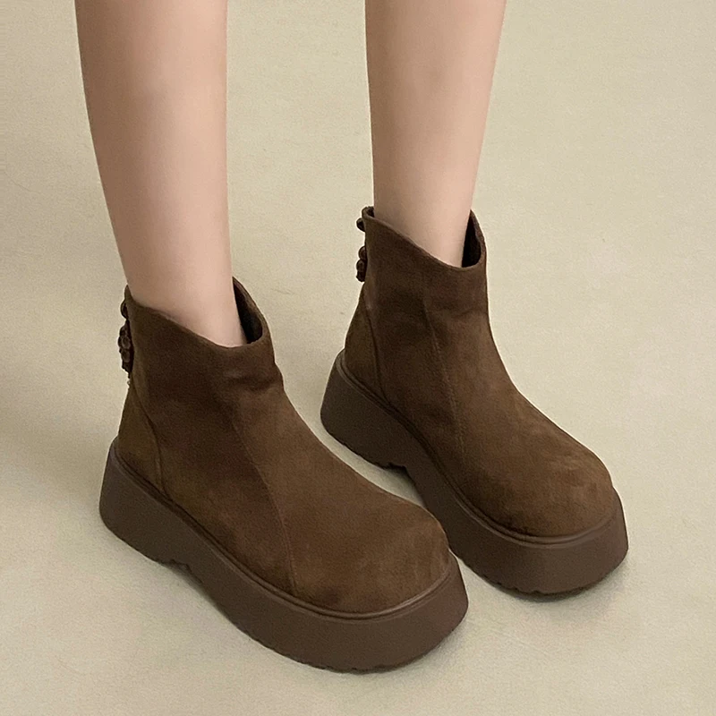 Flats Platform Women’s Ankle Boots Suede Cozy Casual Shoes Fashion Winter Woman Botas 2025 New Trend Brand Zapatillas De Mujer - view 5