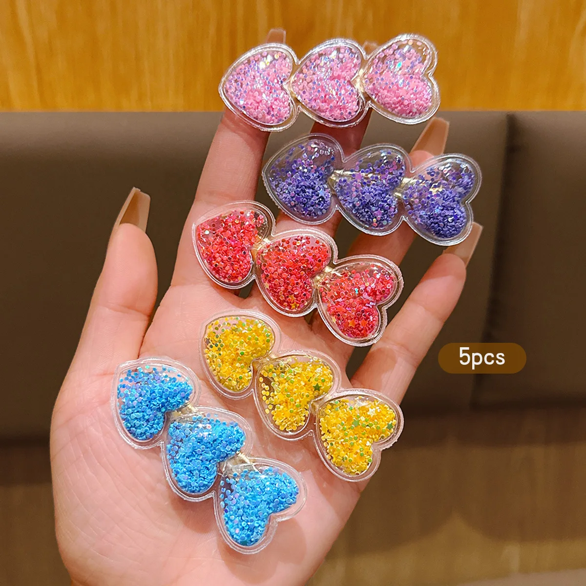 5 Love Flowing Sand Hair Clips Sweet and Cute Hair Clips Suitable for Daily Use Hair Accessories