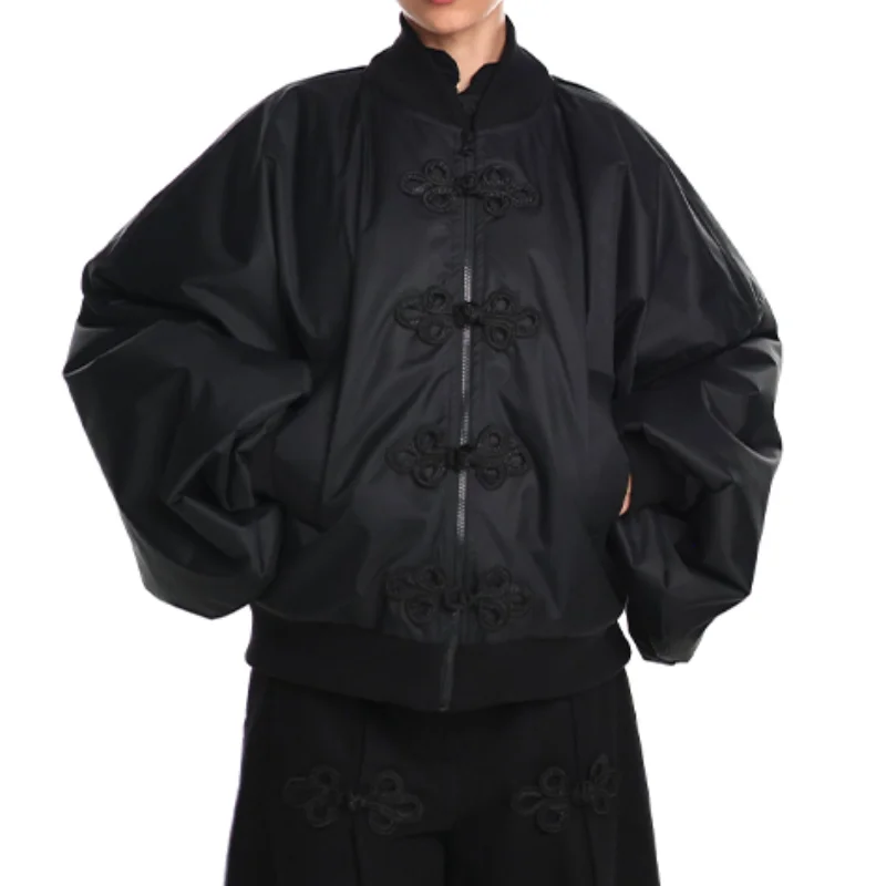 سترة قصيرة أنيقة مصممة بعقدة صينية وزر وسحاب ملابس خارجية عصرية متعددة الاستخدامات ملابس خروج نسائية للخريف #1