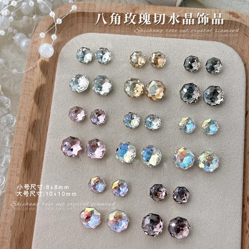 10 個八角形ローズカットクリスタル繊細な尖った底ドリル光沢のあるラインストーンネイルアートの装飾マニキュアツールアクセサリー