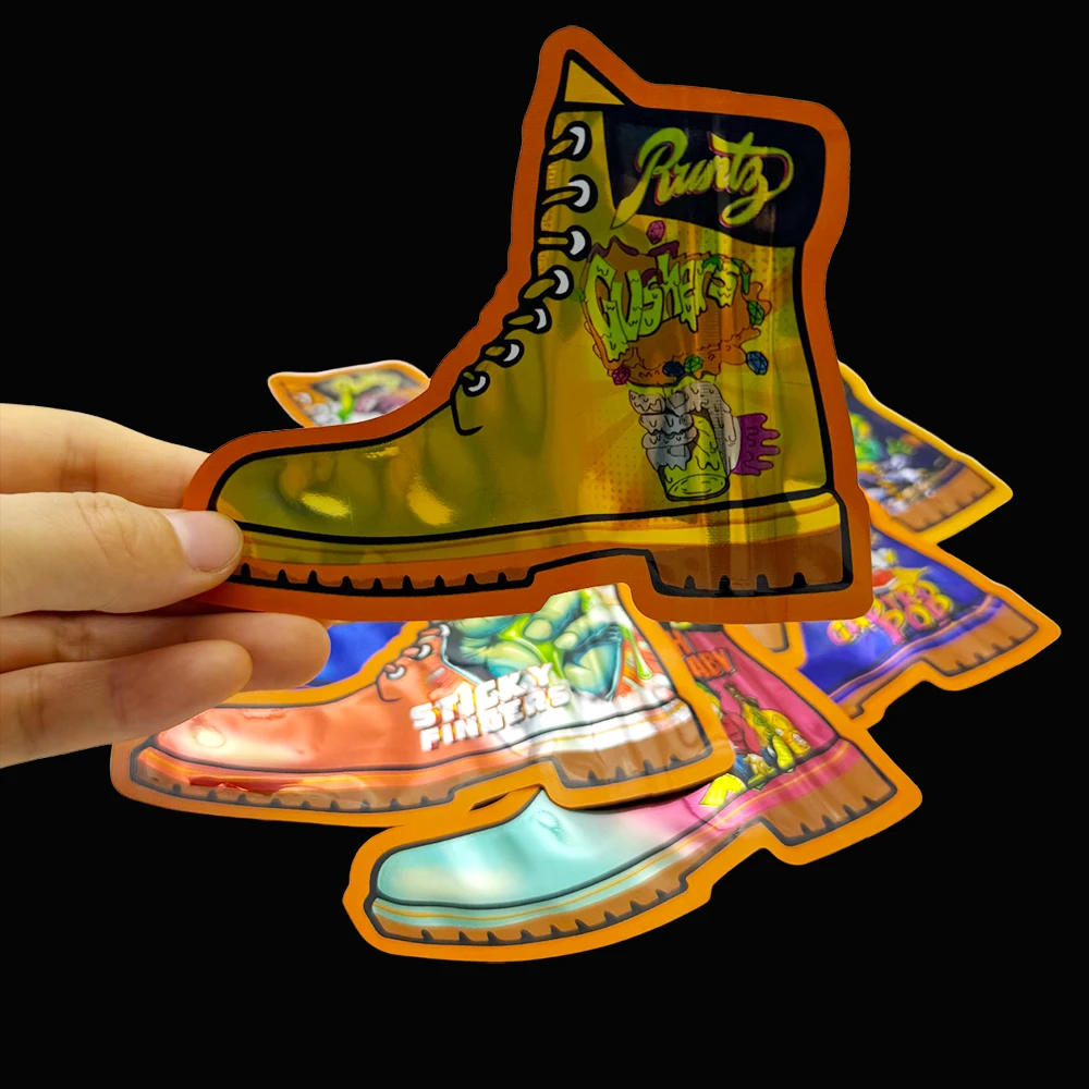 50 шт. закрывающаяся кофейная трава, порошок, сумка на молнии, устойчивая к запаху плоская сумка, форма обуви, маленькая алюминиевая фольга, майларовые сумки с застежкой-молнией