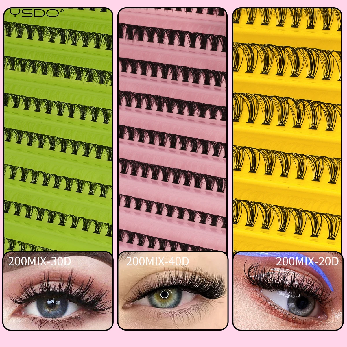 Fluffy Lash Clusters Extensions Kit ซีลและ Bond 2 in1 ขนตาหนากลุ่ม Wispy Lashes ปลอม Cils เครื่องมือแต่งหน้า