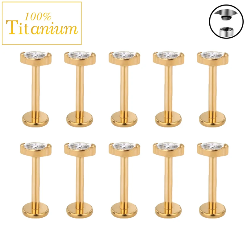 

1/10PC ATSM F136 Titanium Labret Lip Ring CZ Lip Jewelry Ear Stud Internal Thread EarBone Cartilage Lobe Helix Piercing Earrings