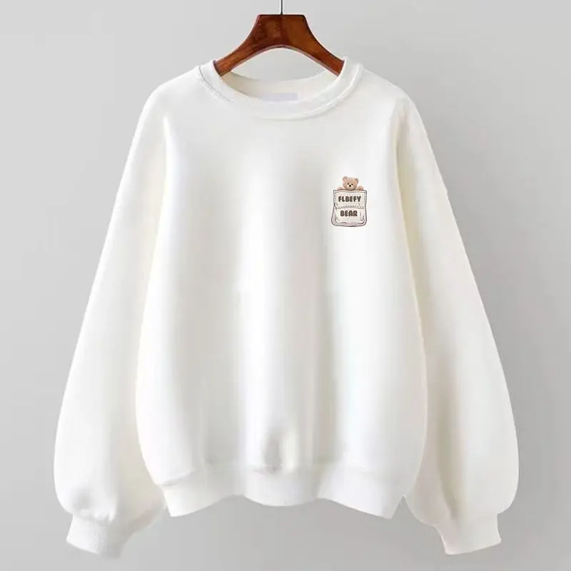 

Women Loose Casual Long Sleeve Sweatshirts Vintage Cartoon Printed O-neck Hoodies Autumn Simplicity Cozy Cotton Pullovers