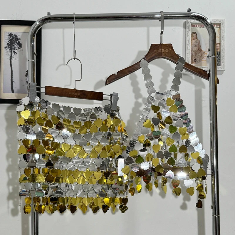 

Сексуальный модный комплект для выступлений: топ-цепочка и юбка, блестящее ожерелье, женский клубный ансамбль для выступлений