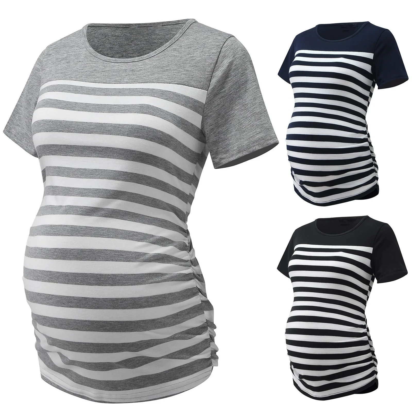 

Maternity Clothes Tees Tops Women T-Shirt O Neck Pregnancy T-Shirt 2023 Summer Casual Flattering Side Ruching Maternity Clothing