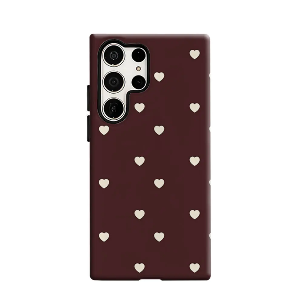 CaseLumi Phone Case For Samsung Galaxy S25 S24 S23 Ultra Plus HD Hard Burgundy Cream Heart Double Layer Cover Film Shell
