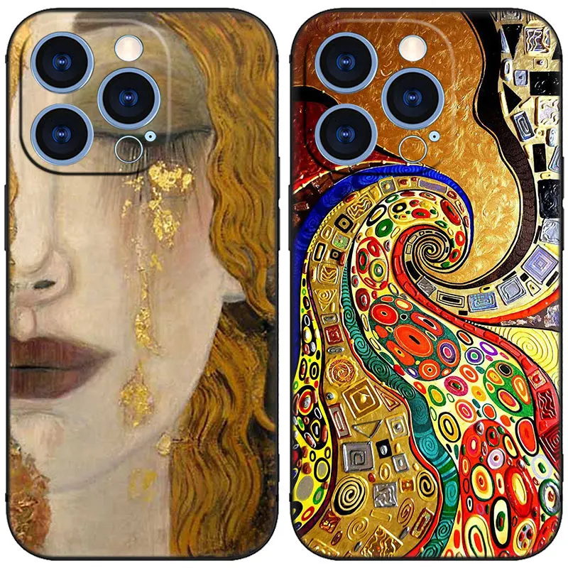 Kiss by Gustav Klimt Black Phone Case For Apple iPhone 15 Pro Max 15 14 13 12 Pro Max Mini 11 Pro 7 8 Plus XR X XS SE 2020 2022