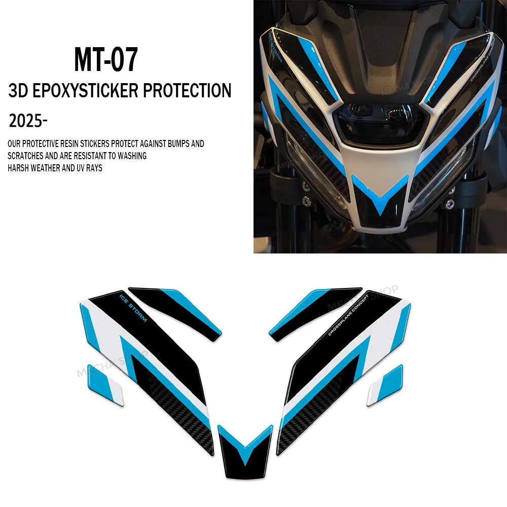 

For MT-07 2025 Fairing Decal Motorcycle Front Protection 3D Resin Waterproof Sticker MT 07 Accessories MT07