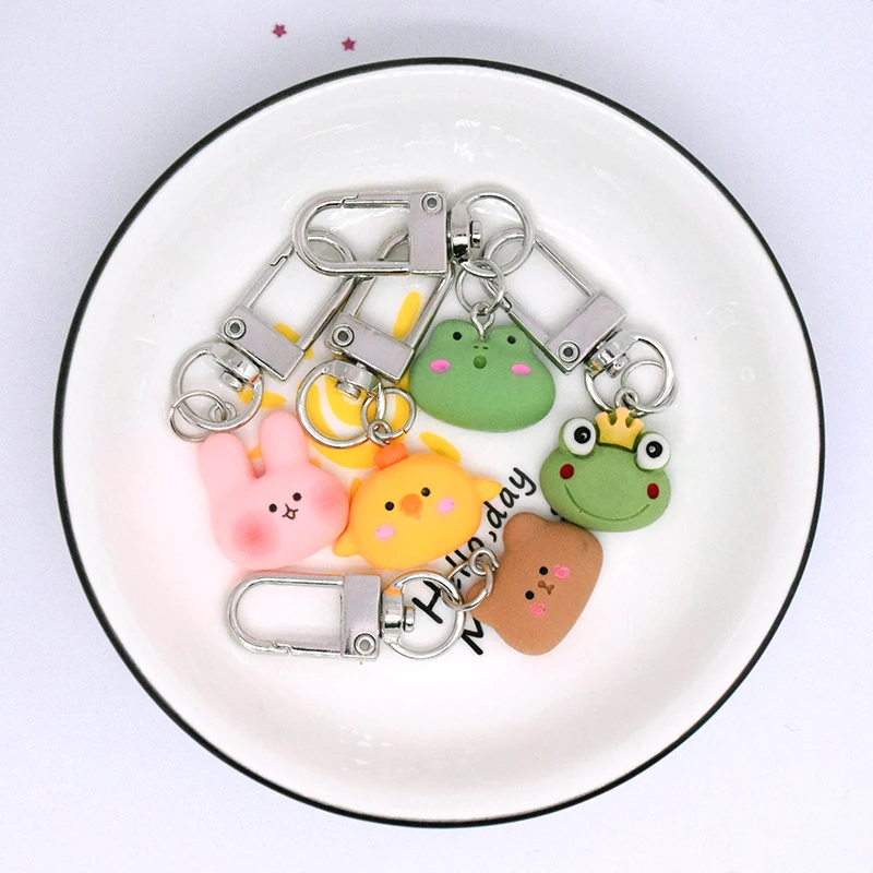 Resin Cute Pig Rabbit Bear Animal Keychain Key Ring For Women Children Cartoon Funny Frog Chick Bag Headphone Case Car Accessory