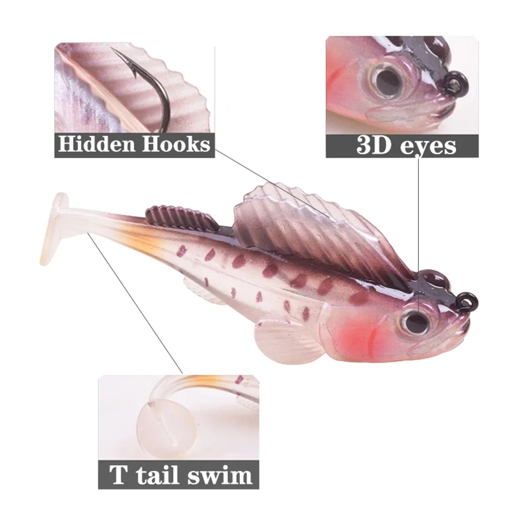1Pcs 12g22g T-tail Jig Wobblers Soft Bait for Pike Bass Shad Perch Swimbaits Fishing Tackle Silicone Dark Sleeper Fishing Lures