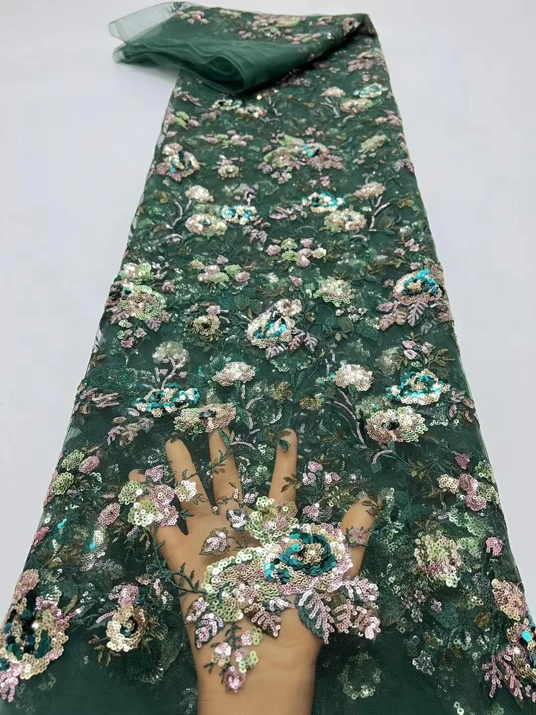 

Luxury French 3d Lace Fabric with Flower Applique Fabric 2024 African Nigerian Sequins Beaded Fabrics for Sewing 5 Yards