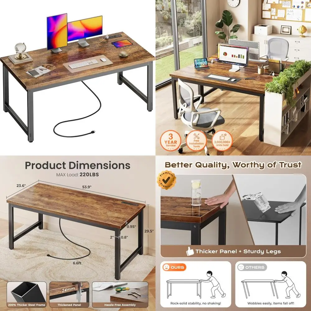 

Large 55 x 24 Desk with Power and USB-C Ports, Enhanced Depth and Thickness, Sturdy Metal Frame, Heavy-Duty Computer Desk